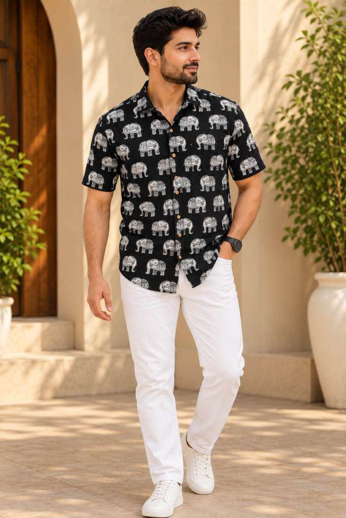Royal Elephant Black Ethnic Shirt